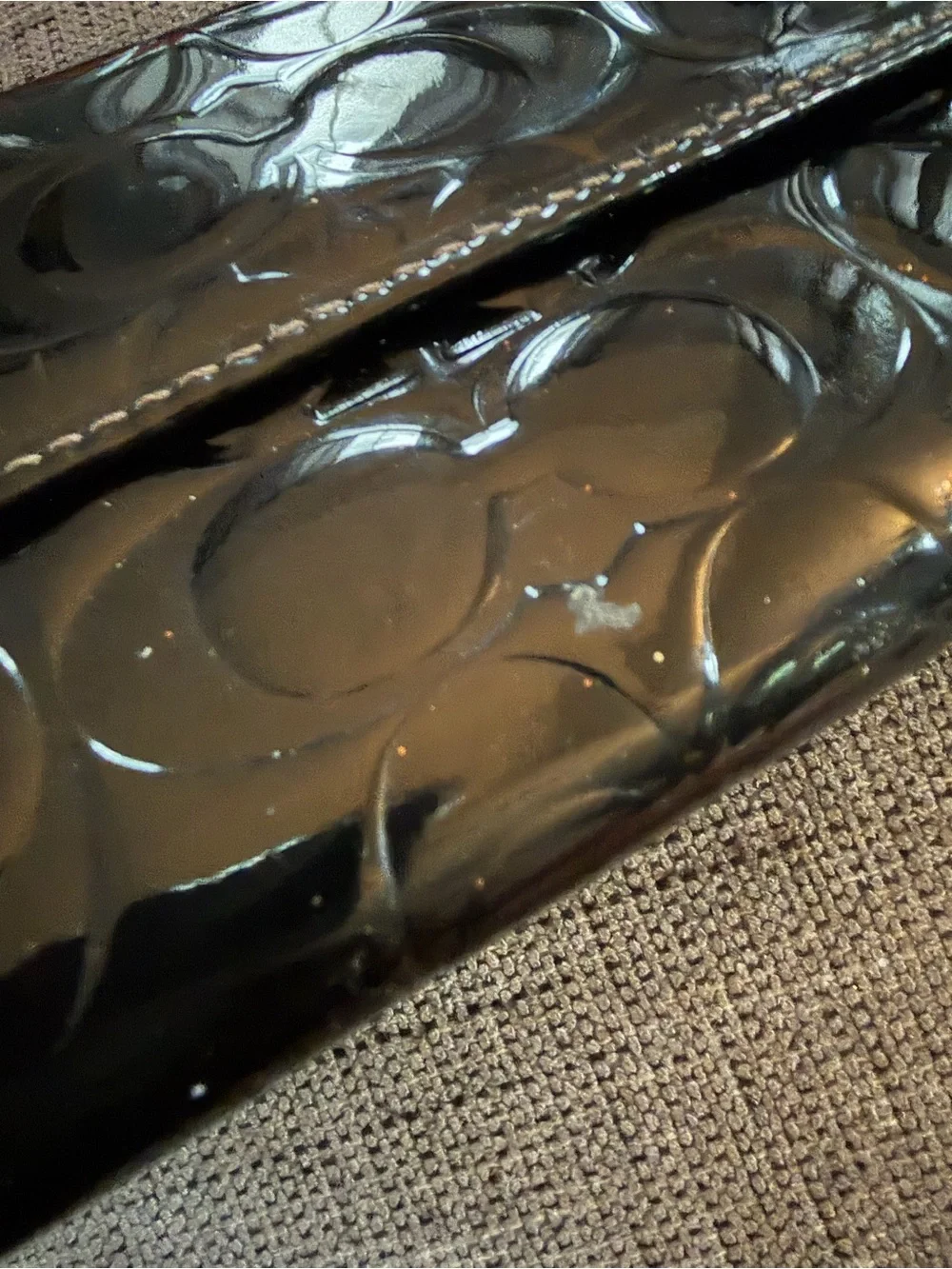 Coach Red Patent Leather Tote with Brown Trim